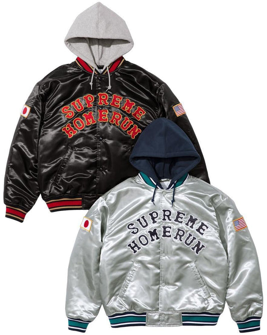 SUPREME®/HOMERUN SATIN HOODED VARSITY JACKET