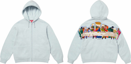 LAST SUPPER EMBROIDERED ZIP UP HOODED SWEATER