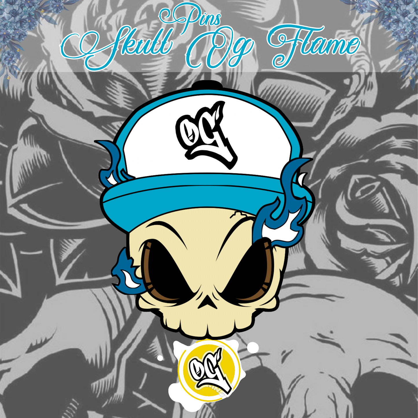Pins Skull OG Light Blue Flame