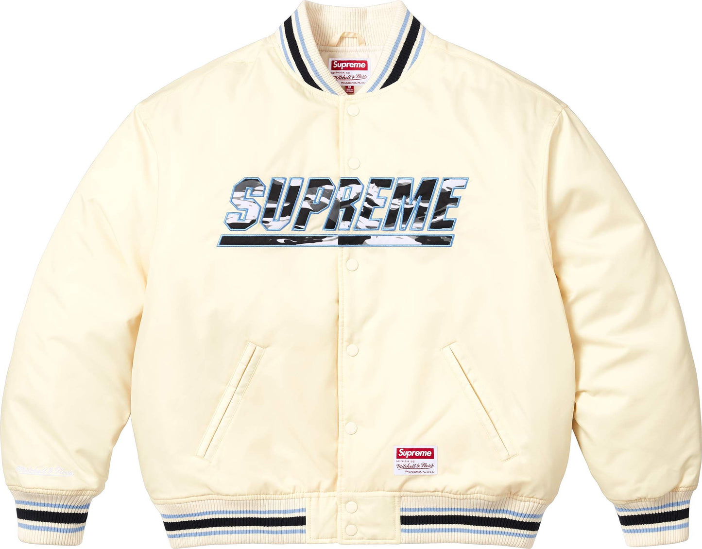 SUPREME®/MITCHELL & NESS® CAMO LOGO VARSITY JACKET