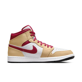 Jordan 1 Mid Light Curry Cardinal