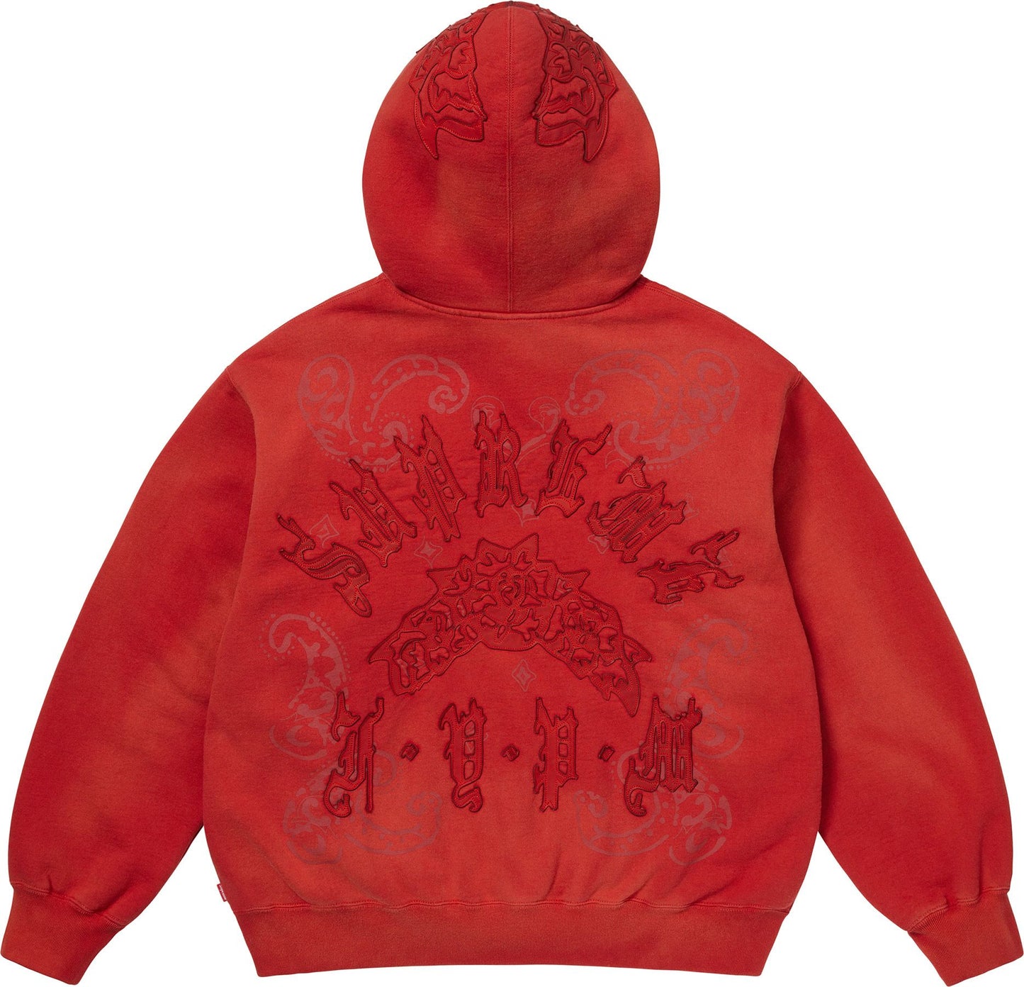 SUPREME LEATHER APPLIQUÉ ZIP UP HOODED SWEATSHIRT