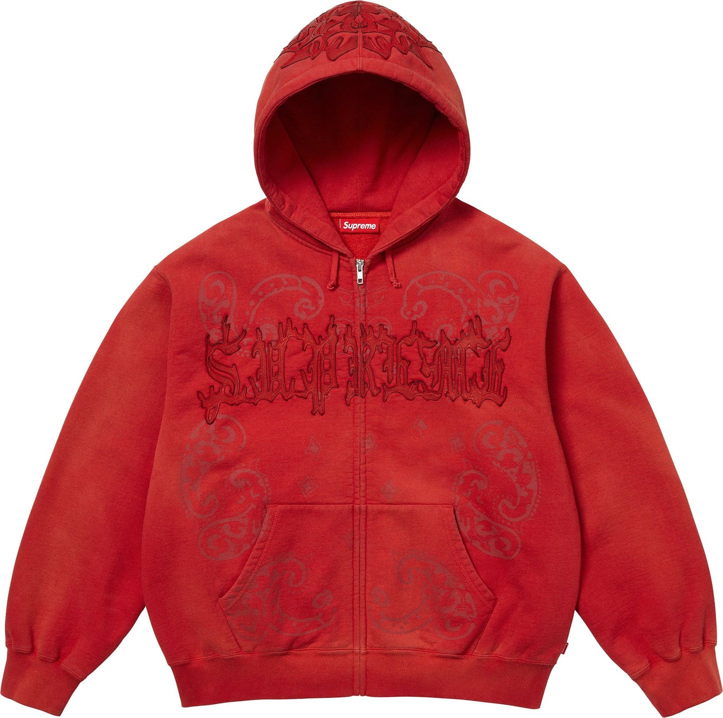 SUPREME LEATHER APPLIQUÉ ZIP UP HOODED SWEATSHIRT