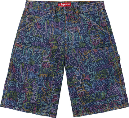 HANDWRITING DOUBLE KNEE DENIM SHORT