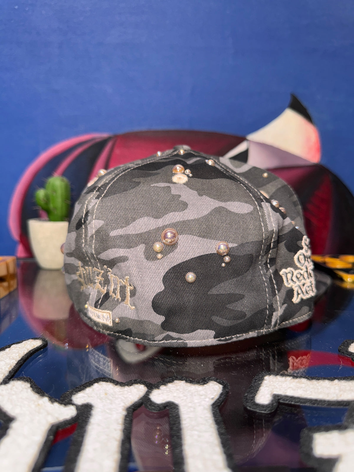 OG HAT x SHUZIRT BLACK CAMO GREY CUSTOM BEADS
