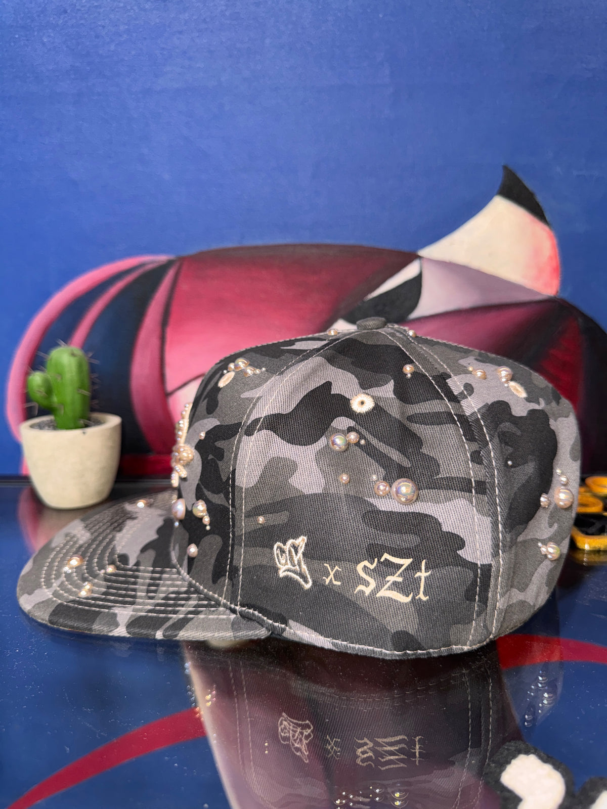 OG HAT x SHUZIRT BLACK CAMO GREY CUSTOM BEADS