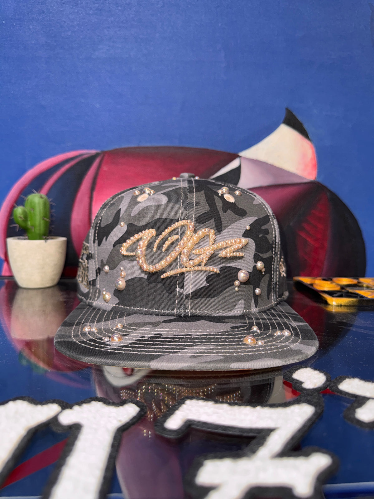 OG HAT x SHUZIRT BLACK CAMO GREY CUSTOM BEADS