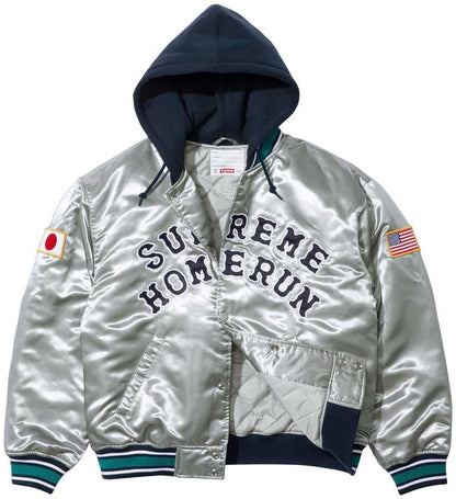 SUPREME®/HOMERUN SATIN HOODED VARSITY JACKET