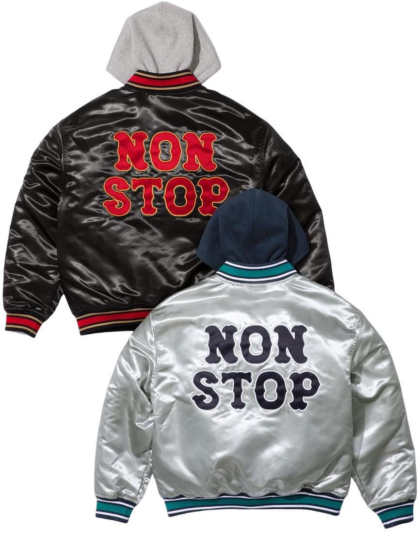 SUPREME®/HOMERUN SATIN HOODED VARSITY JACKET