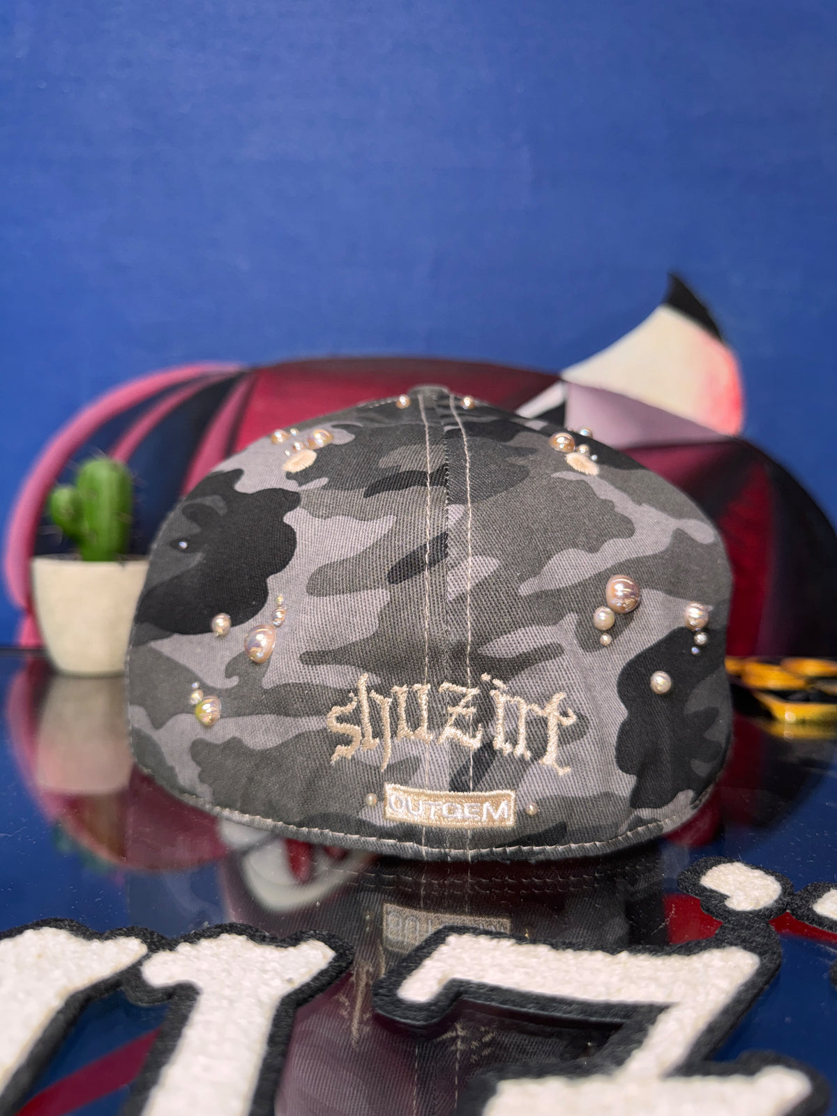 OG HAT x SHUZIRT BLACK CAMO GREY CUSTOM BEADS
