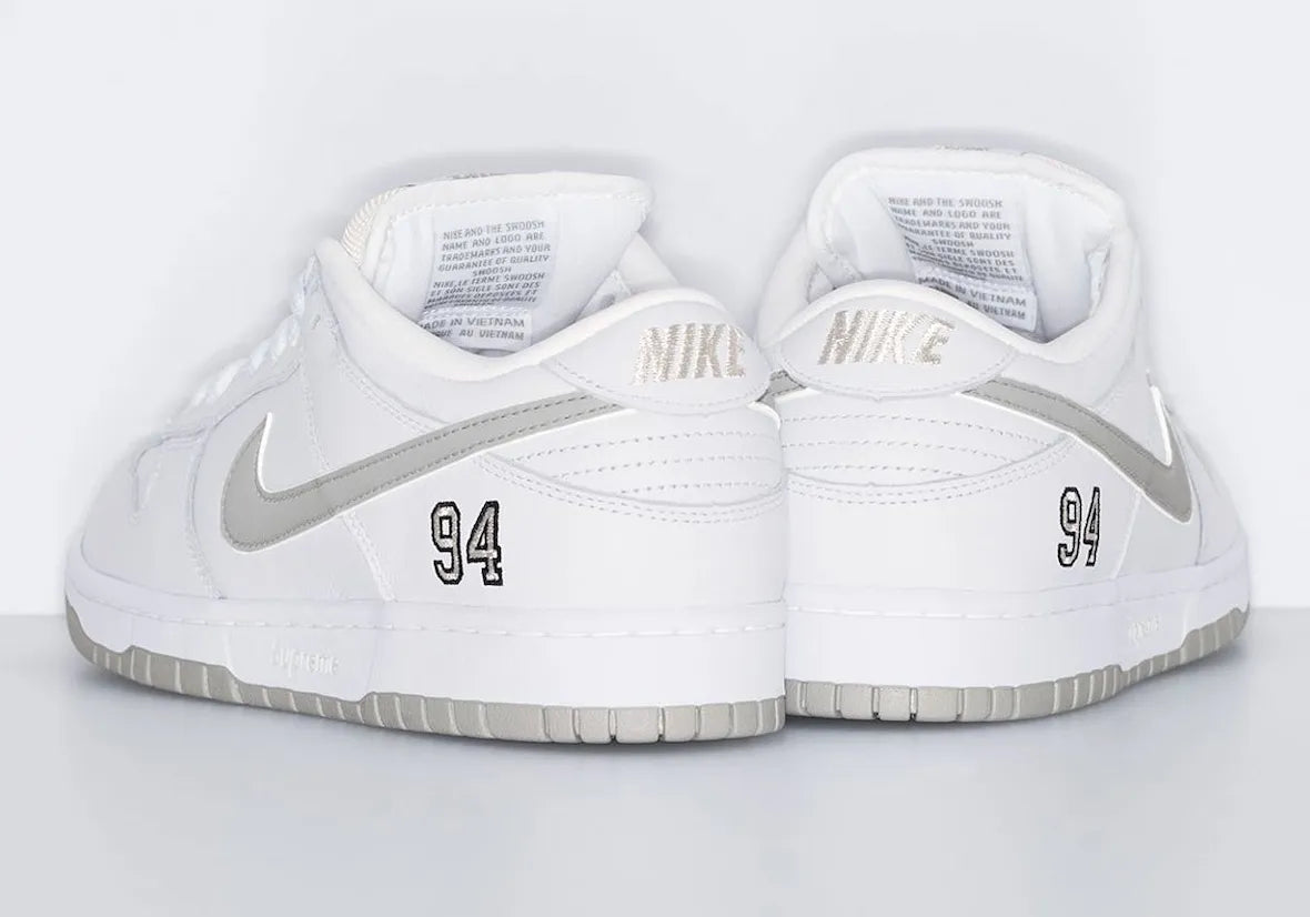 Supreme x Nike SB Dunk Low 94 Silver White