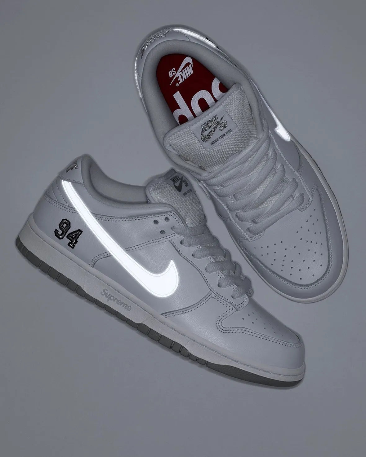 Supreme x Nike SB Dunk Low 94 Silver White