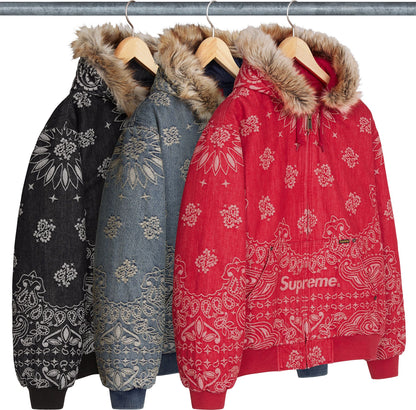 BANDANA JACQUARD DENIM HOODED WORK JACKET