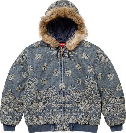BANDANA JACQUARD DENIM HOODED WORK JACKET