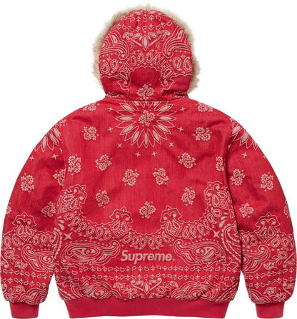 BANDANA JACQUARD DENIM HOODED WORK JACKET