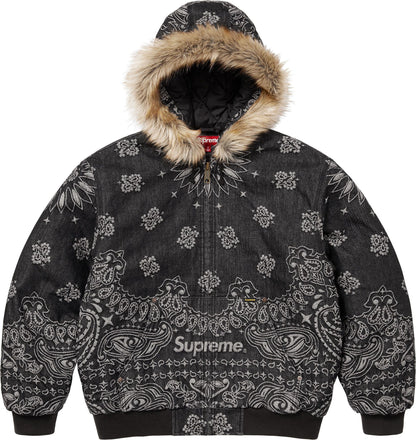 BANDANA JACQUARD DENIM HOODED WORK JACKET