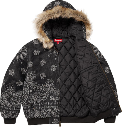 BANDANA JACQUARD DENIM HOODED WORK JACKET