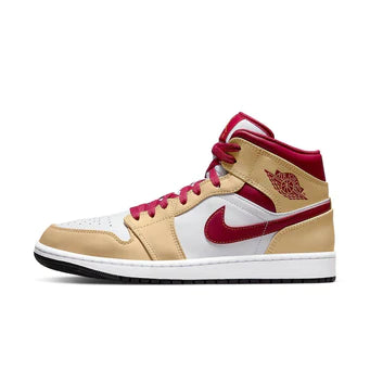 Jordan 1 Mid Light Curry Cardinal