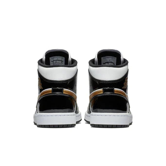 Jordan 1 Mid Patent Black White Gold